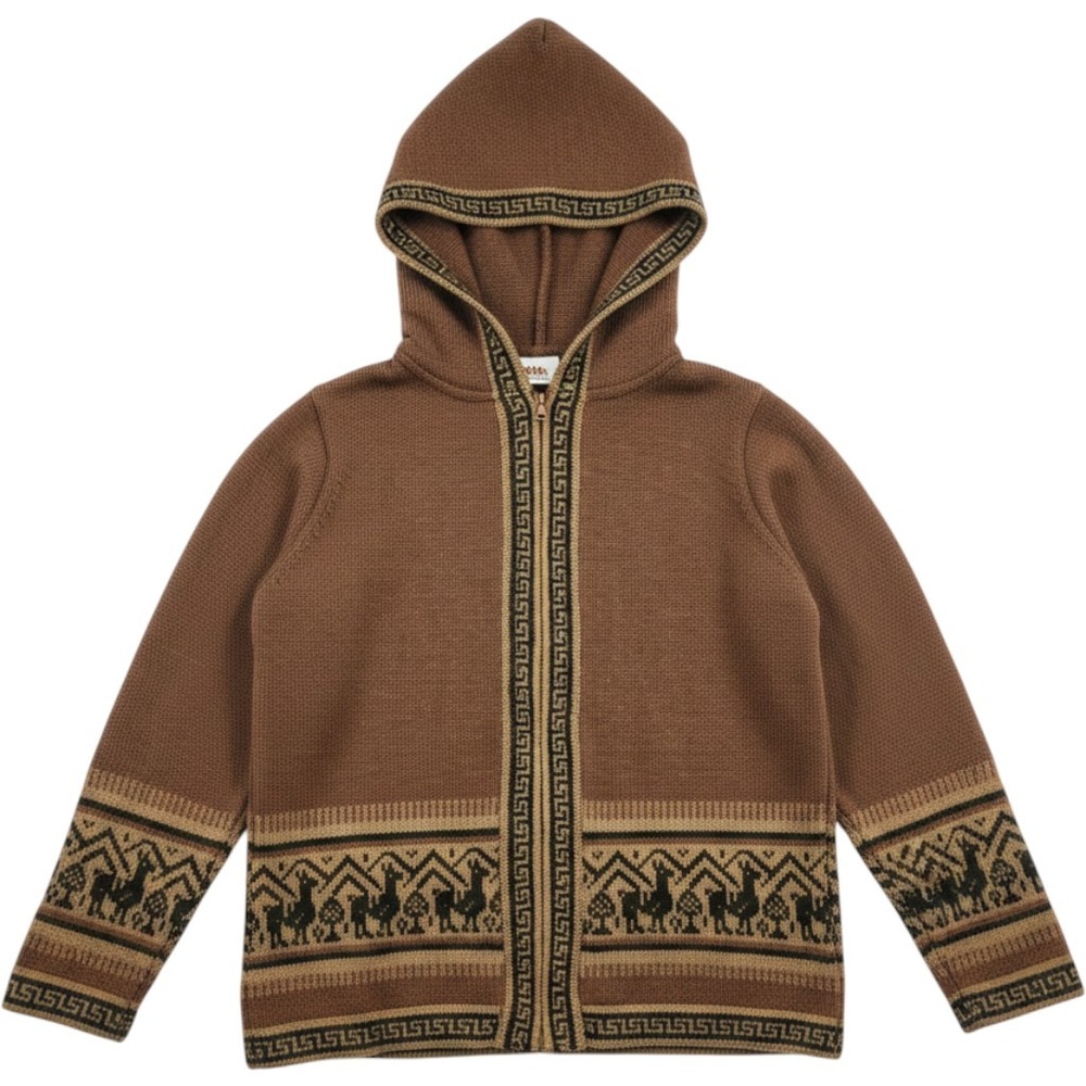 Alpaca Knit Hoodie Sweater Mens Small Brown Wool Blend Andean Boho